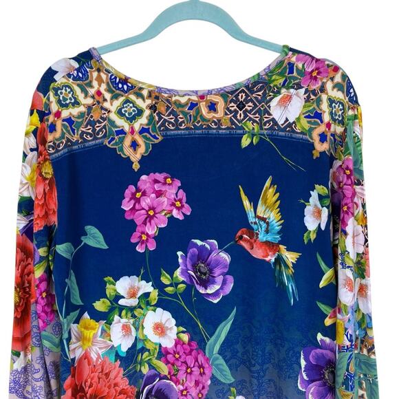 Johnny Was Sz M Sunrise Favorite Top Floral Hummingbird Colorful Bright Bamboo - Picture 6 of 16